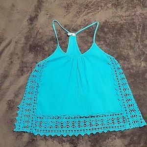 Large women's Rip Curl bikini cover up turquoise woven laced tank top